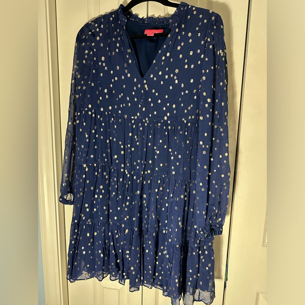 Lily Pulitzer Navy Blue Dress With Gold Polka Dots